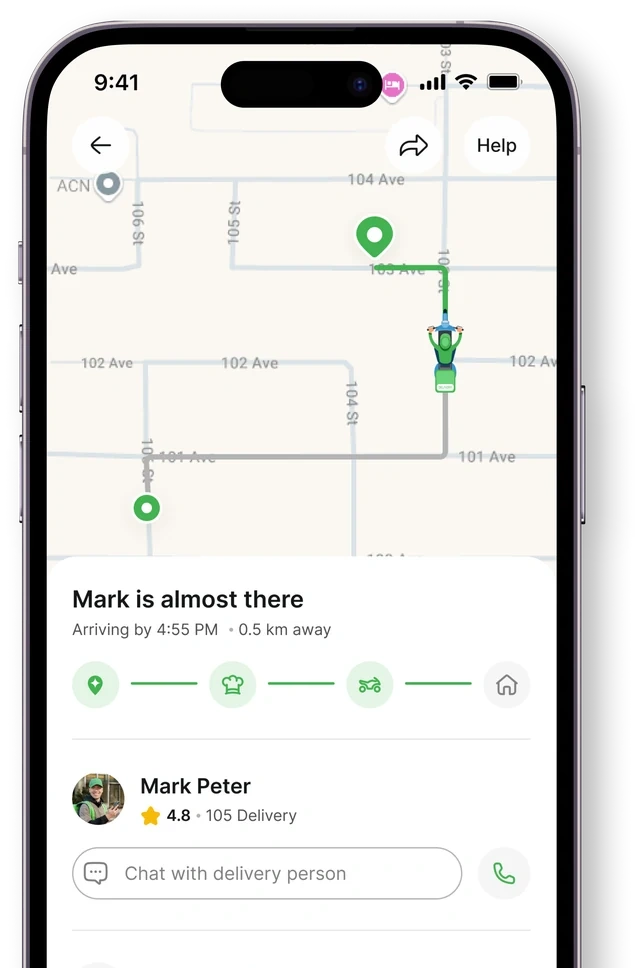 Tracking a live delivery on the map in the NorthBite app